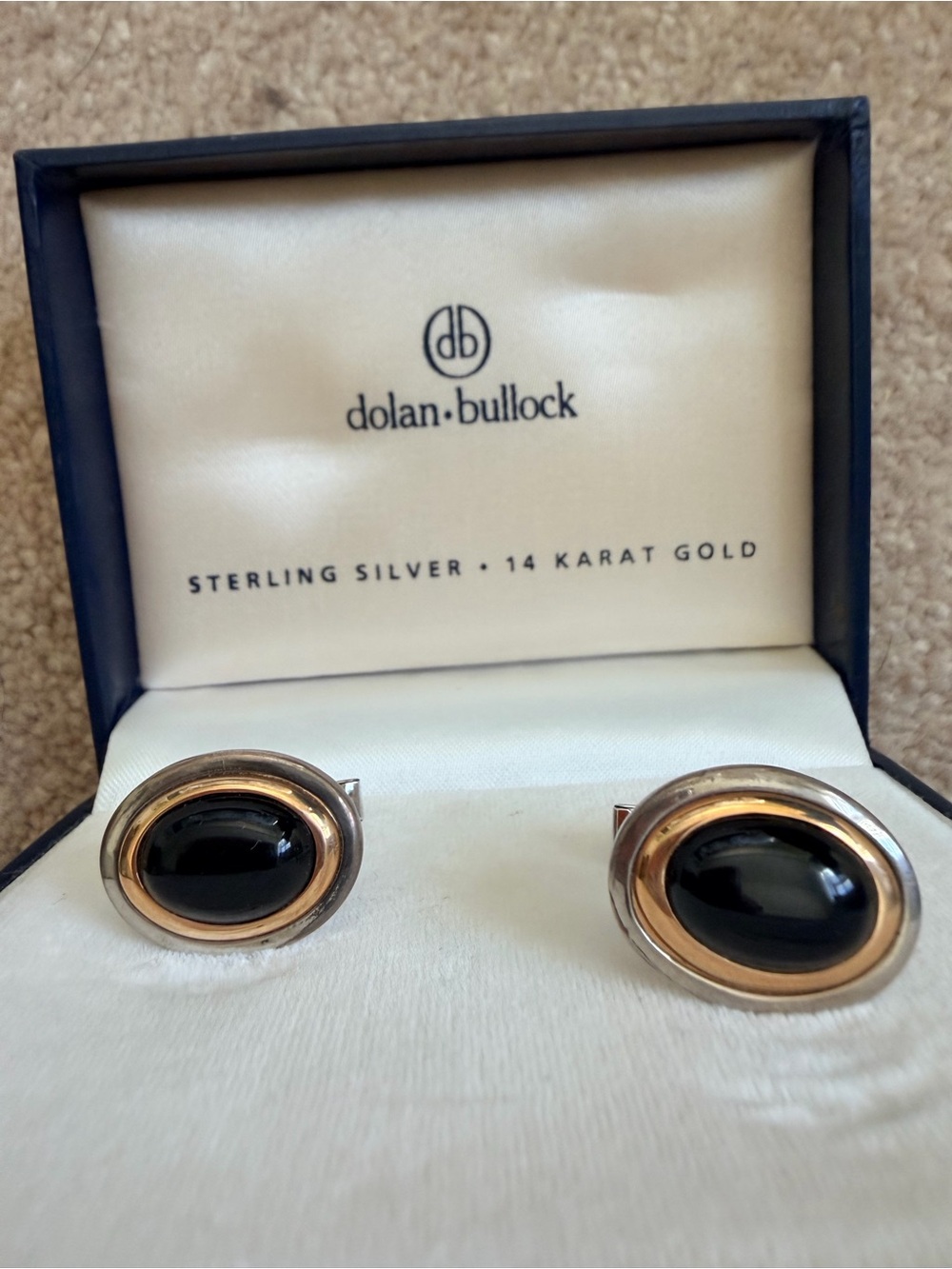 Sterling Silver & 14K Gold Black Onyx Oval Cufflinks